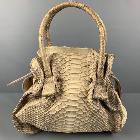 VINTAGE Sac à main avec poignées supérieures en peau de serpent gris beige