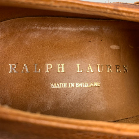 RALPH LAUREN Size 10.5 Tan Fringe Tongue Leather Lace Up Shoes
