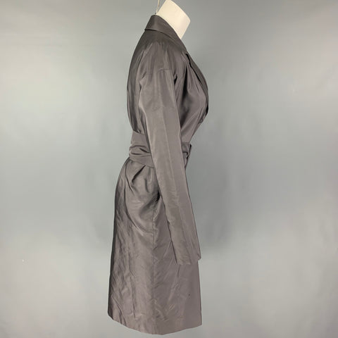 PRADA Size 4 Grey Silk Belted Coat