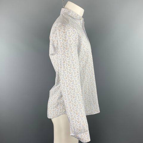 PRADA Size M Blue & Brown Print Cotton Button Up Long Sleeve Shirt