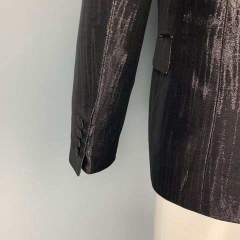 GIVENCHY Size 40 Black Metallic Peak Lapel Sport Coat