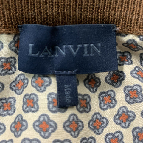 LANVIN Size M Brown Ribbed Knit Wool & Silk Collarless Cardigan