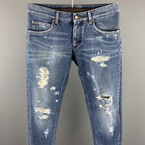DOLCE & GABBANA Size 32 Indigo Distressed Denim Button Fly Jeans