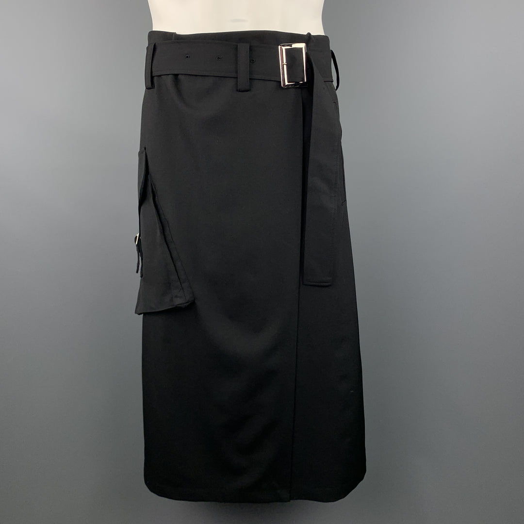 Y's by YOHJI YAMAMOTO Size L Black Wool Skirt Overlay Gathered Waist Shorts