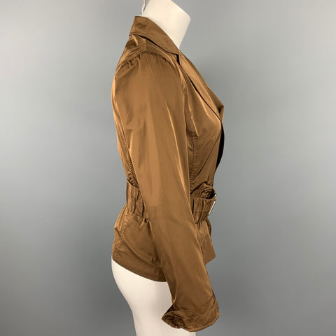 LIDA BADAY Taille 8 Veste ceinturée en polyester marron à revers cranté