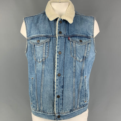 LEVI'S Chaleco camionero de mezclilla lavada azul talla XL