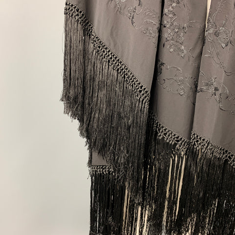 RALPH LAUREN Purple Label Black Embroidered Silk Fringe 54 x 52 in Scarf Shawl