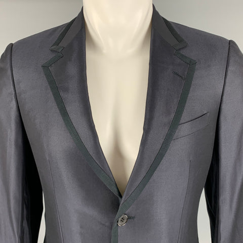 LANVIN Taille 36 Manteau de sport à revers cranté en laine et soie noire marine