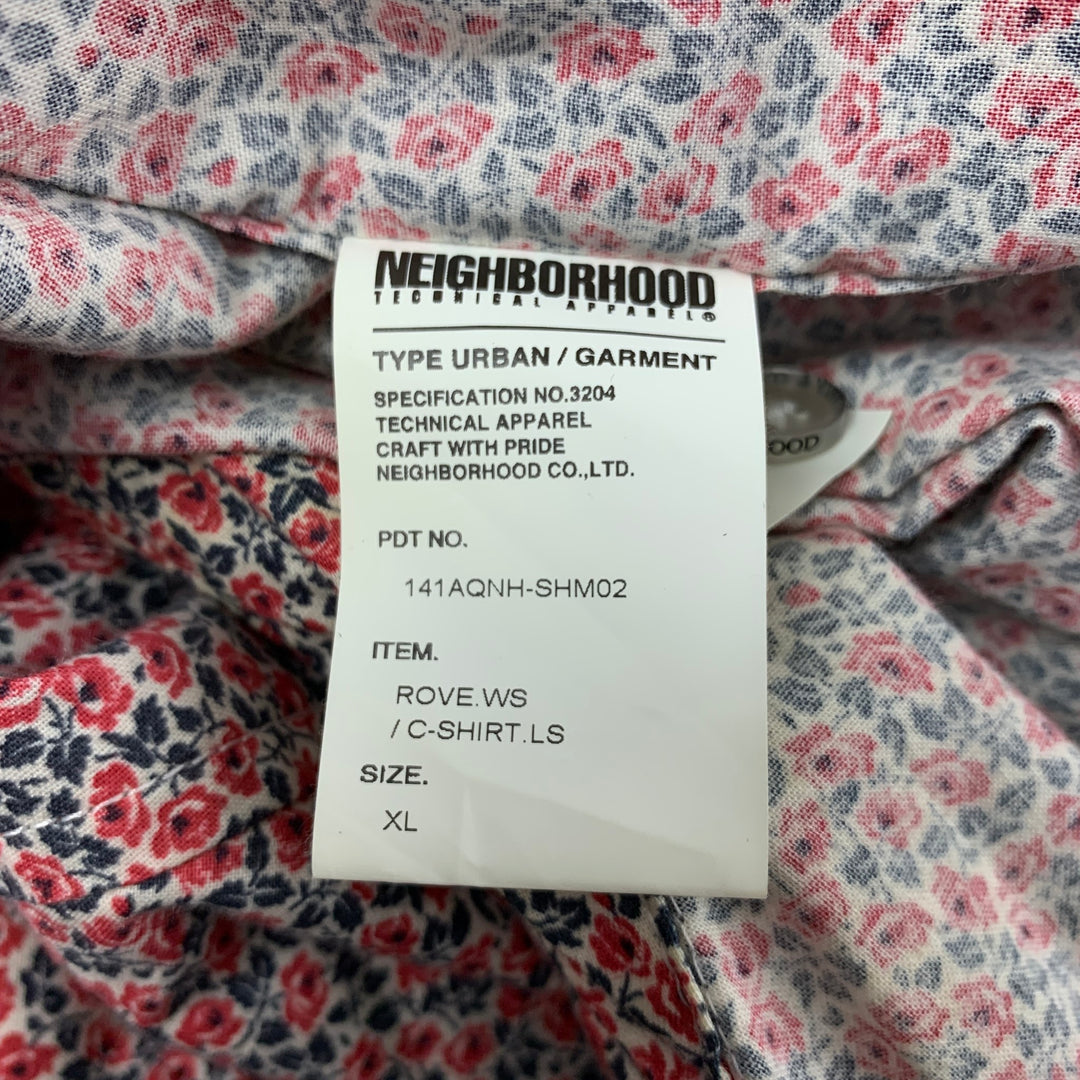 NEIGHBORHOOD Size XL Red Floral Cotton Button Down Long Sleeve Shirt