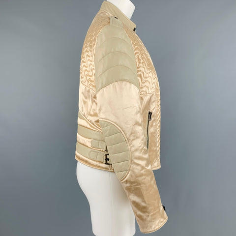 TOM FORD Size 8 Beige Viscose Quilted Biker Jacket