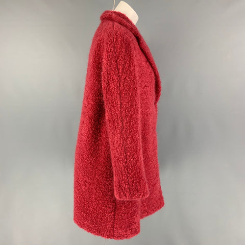 AMINA RUBINACCI Taille 4 Manteau à revers cranté en laine mohair texturée framboise