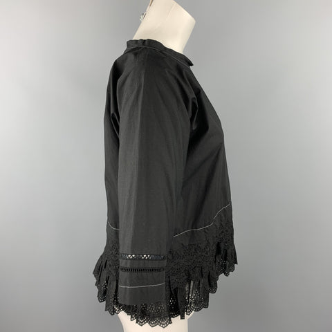 COMME des GARCONS Size S Black Poplin Eyelet Cotton Blouse