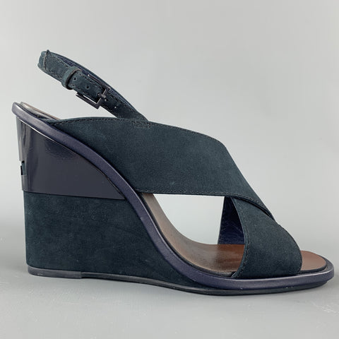 TORY BURCH Cuñas con tiras cruzadas de ante azul marino talla 7