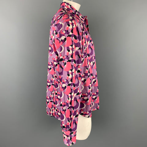 PAUL SMITH Size XXL Purple Print Cotton Button Up Long Sleeve Shirt