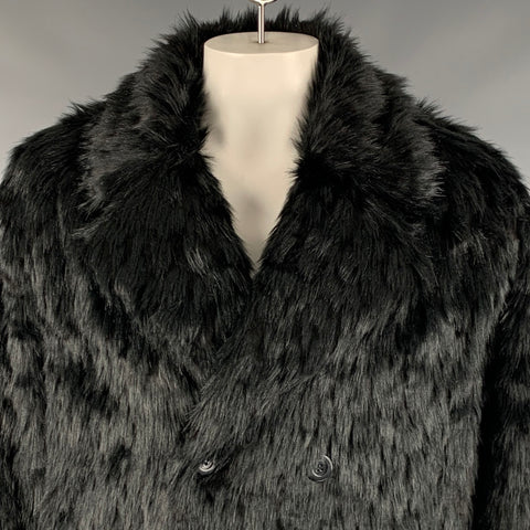 REPRESENT Size L Black Textured Modacrylic Blend Notch Lapel Coat