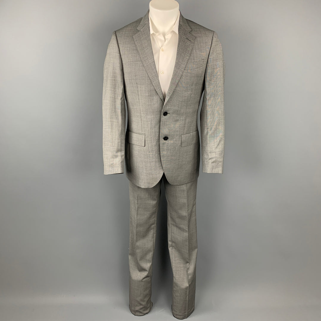 LUIGI BIANCHI Taille 38 Costume à revers cranté en laine gris et noir régulier
