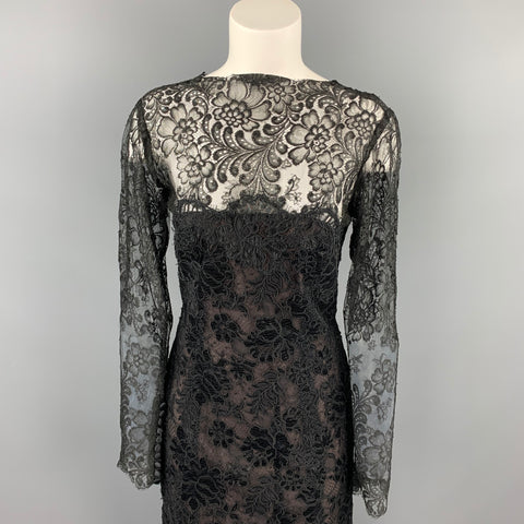 VINTAGE Taille 10 Robe de cocktail dos ouvert en dentelle florale noire