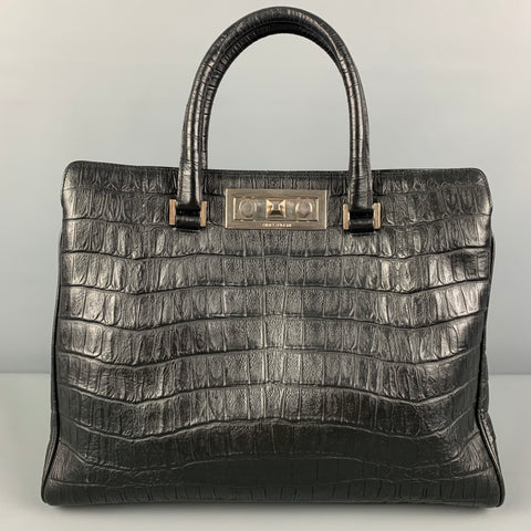 SAINT LAURENT Black Embossed Alligator Tote Handbag