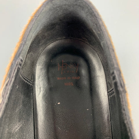HENRY CUIR Zapatos brogue con cordones de pelo de becerro color topo Talla 8.5