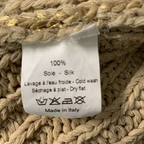 LANVIN Taille S Cardigan à boutons-pression en soie tricotée dorée