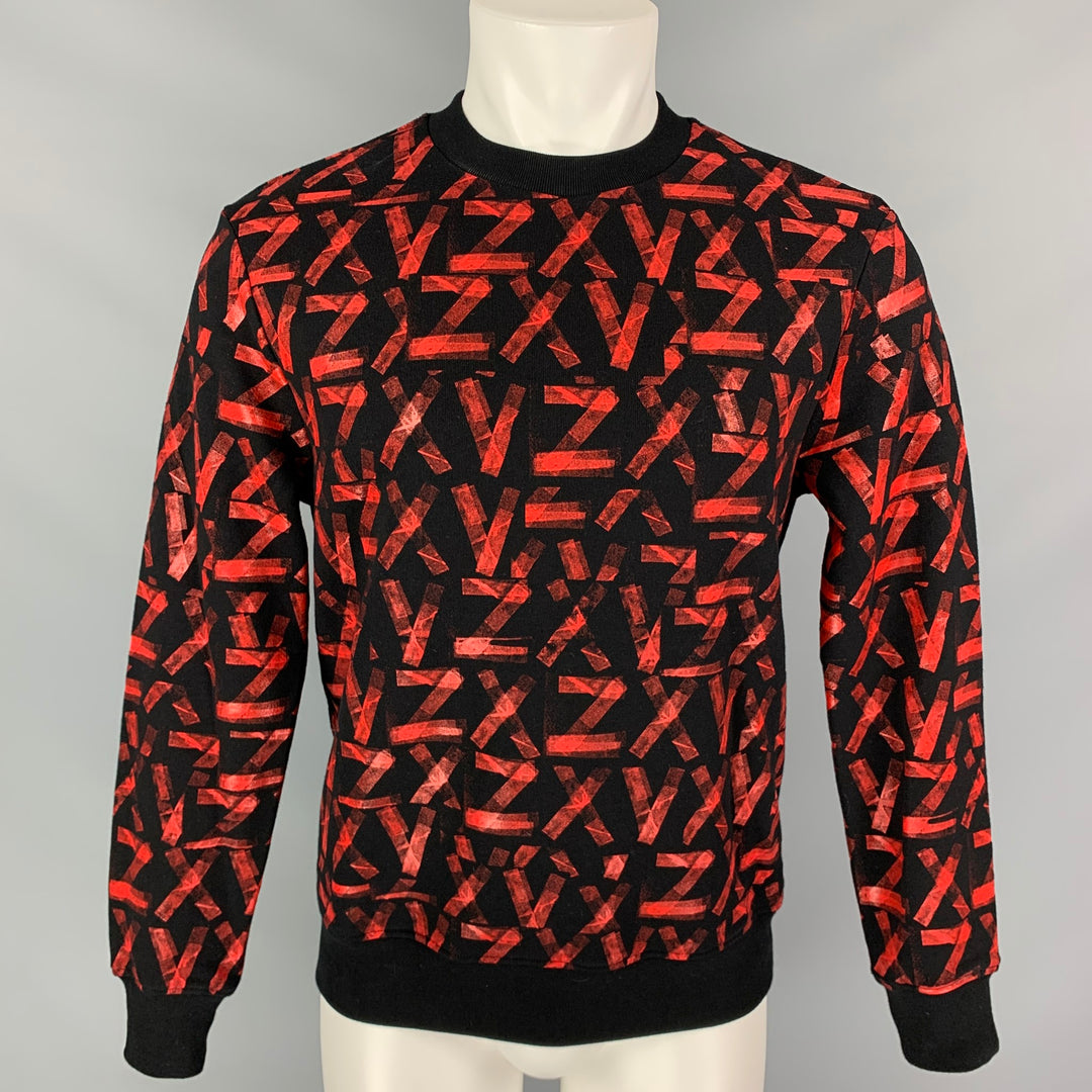 VERSUS by GIANNI VERSACE Size XS Black & Red Print Cotton Crew-Neck Sweatshirt