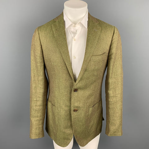 SARTORIA PARTENOPEA Size 40 Olive Woven Linen / Wool Notch Lapel Sport Coat
