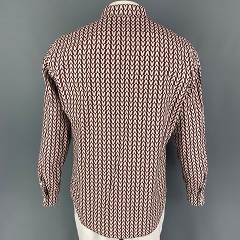 VALENTINO Size XL Burgundy White Cotton Crew-Neck Long Sleeve Shirt
