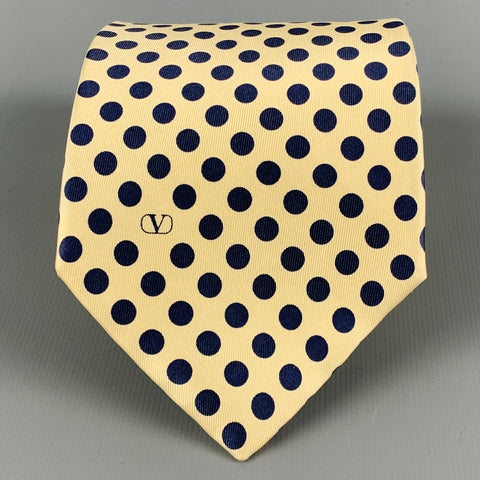 VALENTINO Yellow Navy Dots Silk Tie