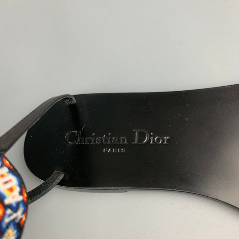 DIOR Size 6 Black Leather Knitted Ankle Strap Sandals