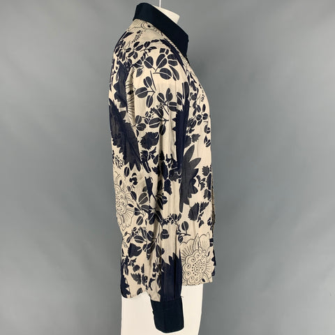 DOLCE & GABBANA Size L Taupe & Black Floral Cotton Tailored Fit Long Sleeve Shirt