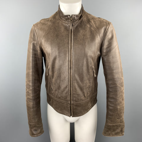 ARMANI JEANS Chaqueta desgastada con cremallera de cuero marrón talla S