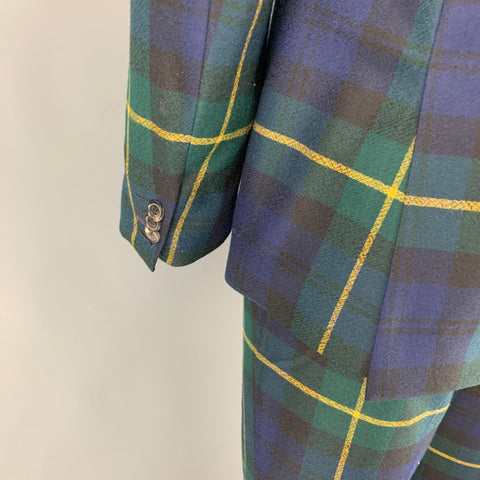 PAUL SMITH Size 42 Regular Navy Green Plaid Wool Notch Lapel Suit