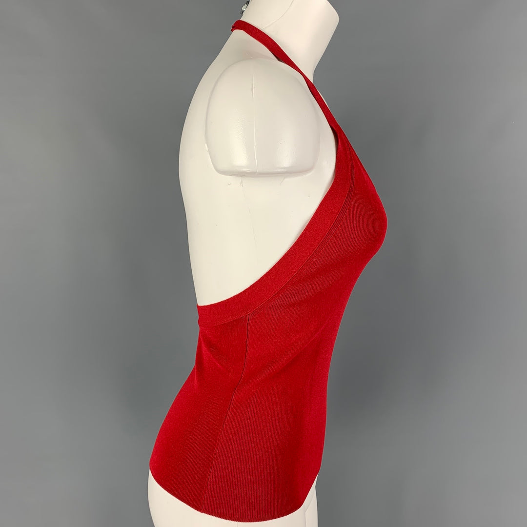 MAX MARA Size S Red Viscose Polyester Ribbed Halter Casual Top