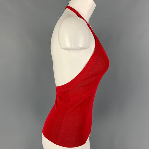 MAX MARA Size S Red Viscose Polyester Ribbed Halter Casual Top