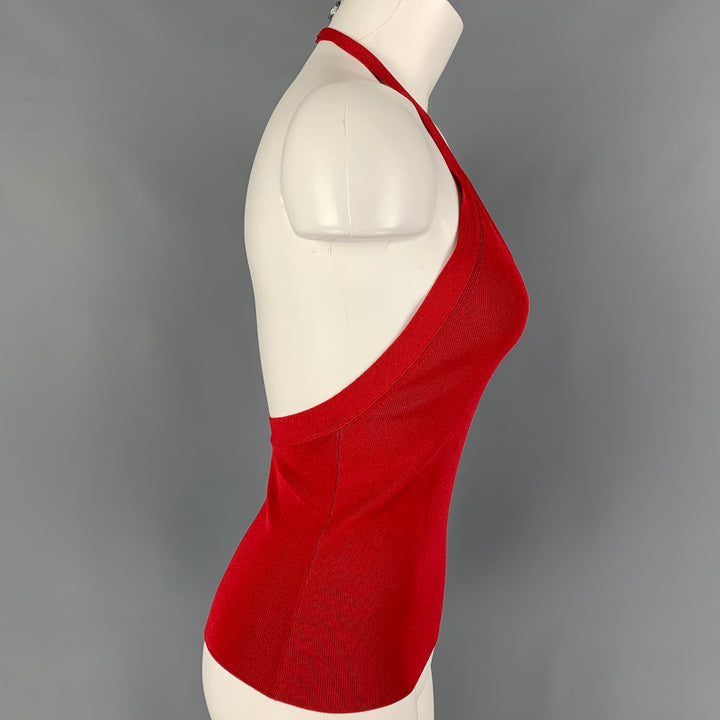 MAX MARA Size S Red Viscose Polyester Ribbed Halter Casual Top