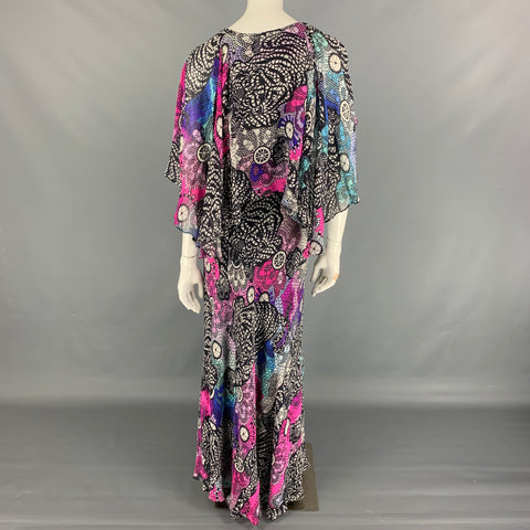 MATTHEW WILLIAMSON Vestido capelet abstracto de seda multicolor talla 8