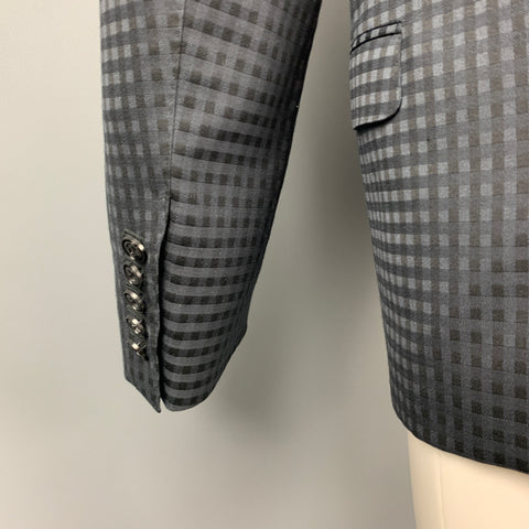GUCCI Size 38 Regular Black on Black Checkered Wool Sport Coat