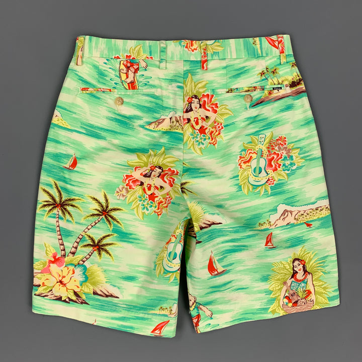 POLO by RALPH LAUREN Talla 29 Pantalones cortos de algodón hawaiano multicolor con bragueta y cremallera