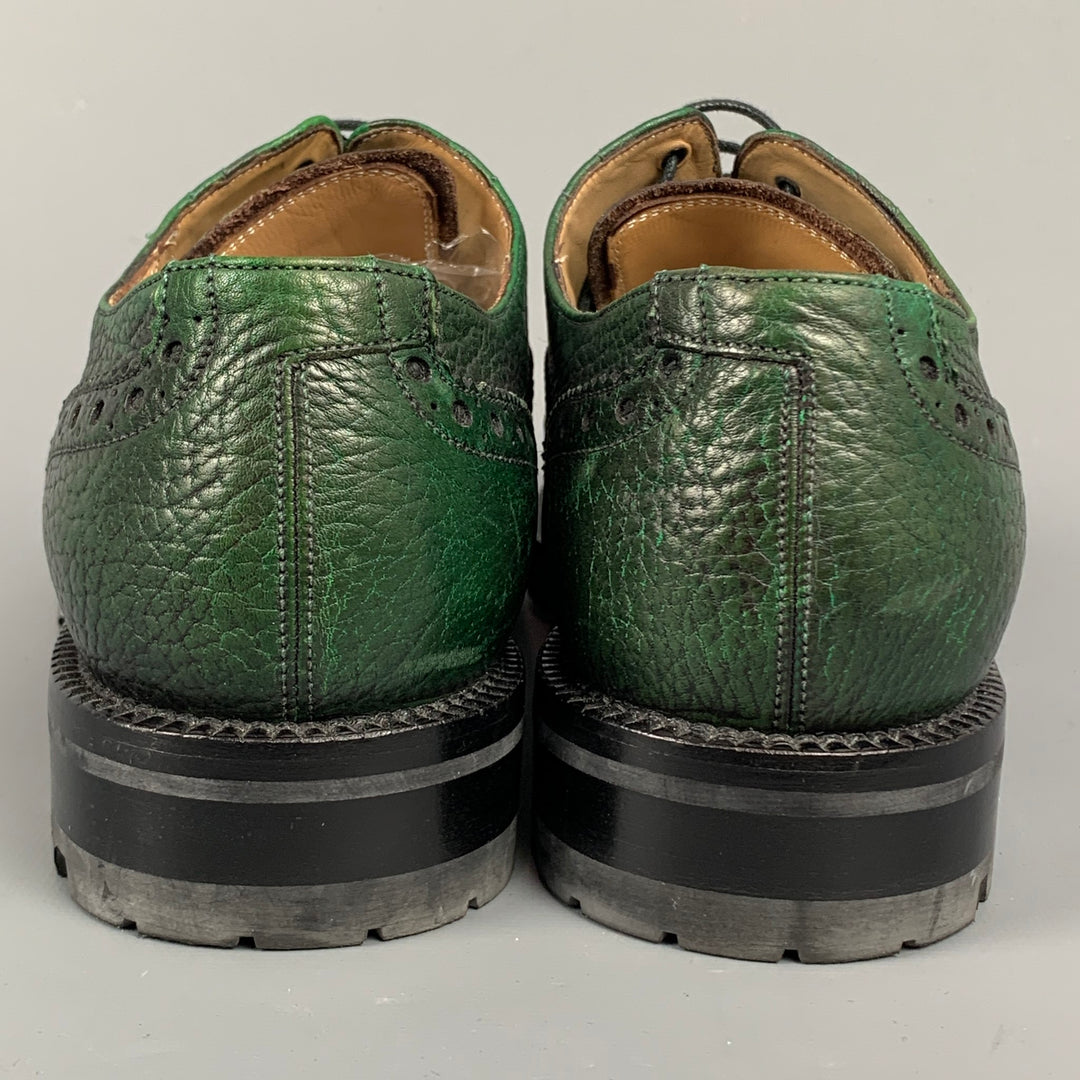 BALLY Bindy Size 10 Green Perforated Leather Wingtip Lace Up Shoes