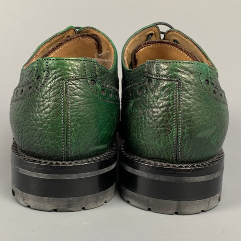 BALLY Bindy Size 10 Green Perforated Leather Wingtip Lace Up Shoes