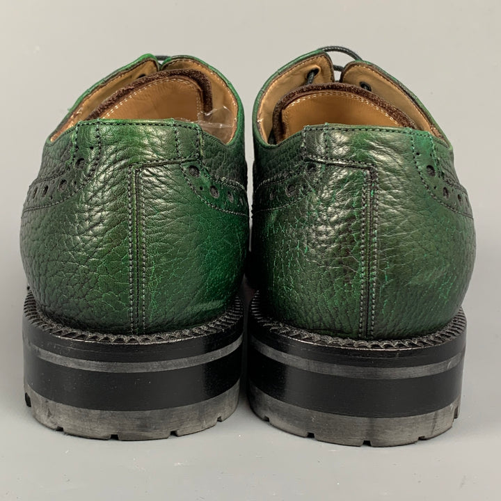 BALLY Bindy Size 10 Green Perforated Leather Wingtip Lace Up Shoes