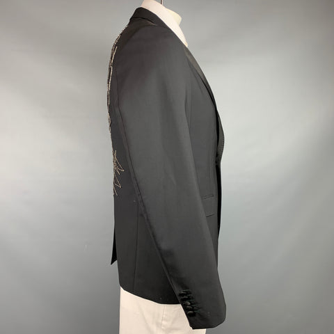 JOHN RICHMOND Size 42 Black Beaded Wool Peak Lapel Sport Coat
