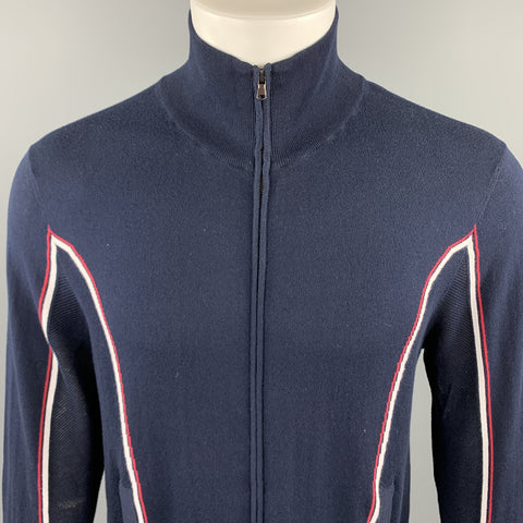 MICHAEL BASTIAN Chaqueta con ribete de malla y cremallera de algodón de punto azul marino talla S