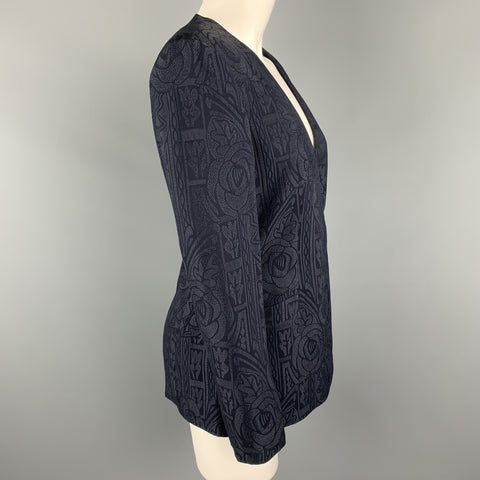 GIORGIO ARMANI Size 0 Navy Jacquard V Neck Jacket