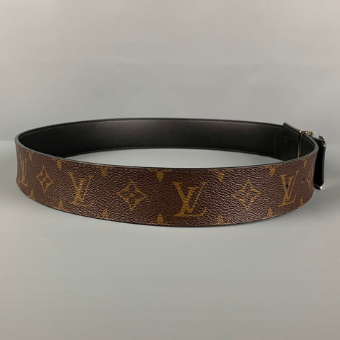 LOUIS VUITTON Size 35 Brown Beige Monogram Leather Belt