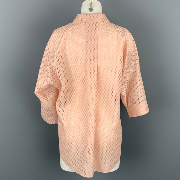 AKRIS Size 8 Pink Eyelet Polyester Tunic Blouse