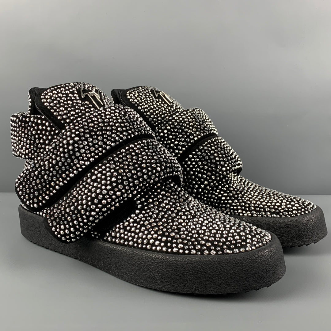 GIUSEPPE ZANOTTI Talla 12 Zapatillas altas de cuero con cuentas plateadas y negras