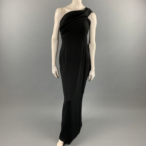 BRANDON MAXWELL Taille 6 Robe colonne en mélange de viscose noire à volants et une épaule