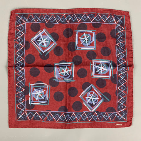 CERRUTI Pañuelo de bolsillo de seda de lunares azul burdeos