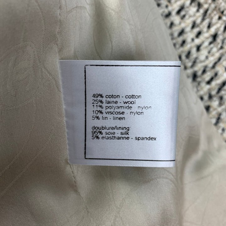 CHANEL Size 6 Cream & Black Boucle Cotton Blend Jacket